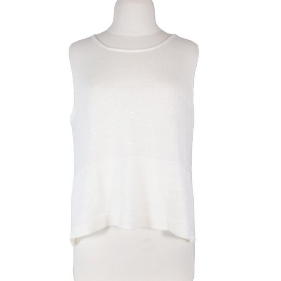 Rani Arabella Women's Large White Sequin Linen Knit Tank Top Sleeveless Shirt - Picture 1 of 7